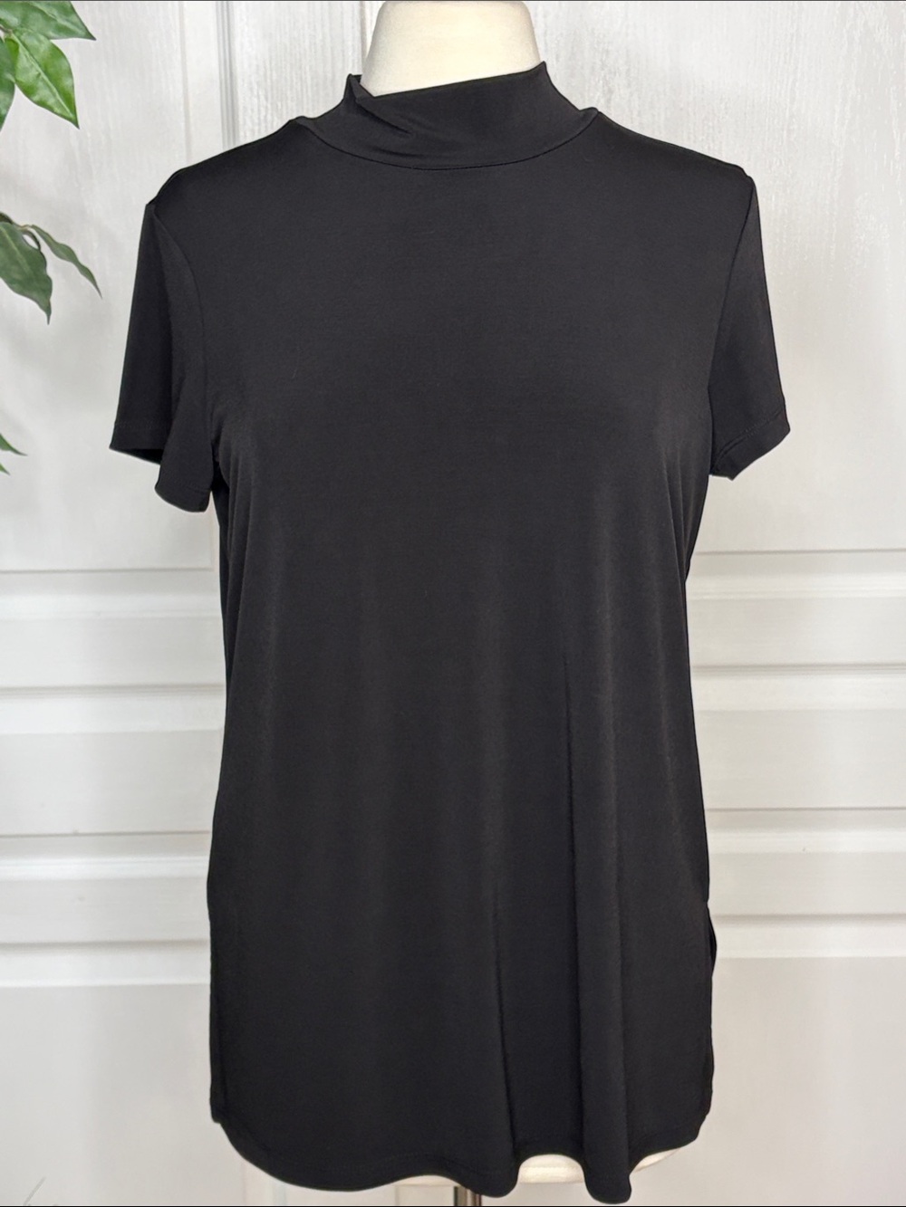 Susan Graver Modern Essentials Mock Neck Regular Liquid Knit Tunic ~ Black